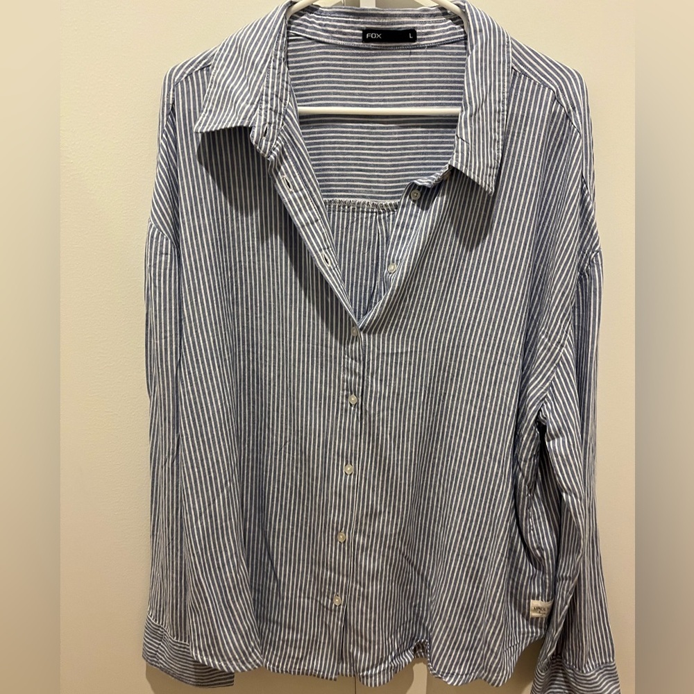 Fox Blue and White Striped Button Down Shirt